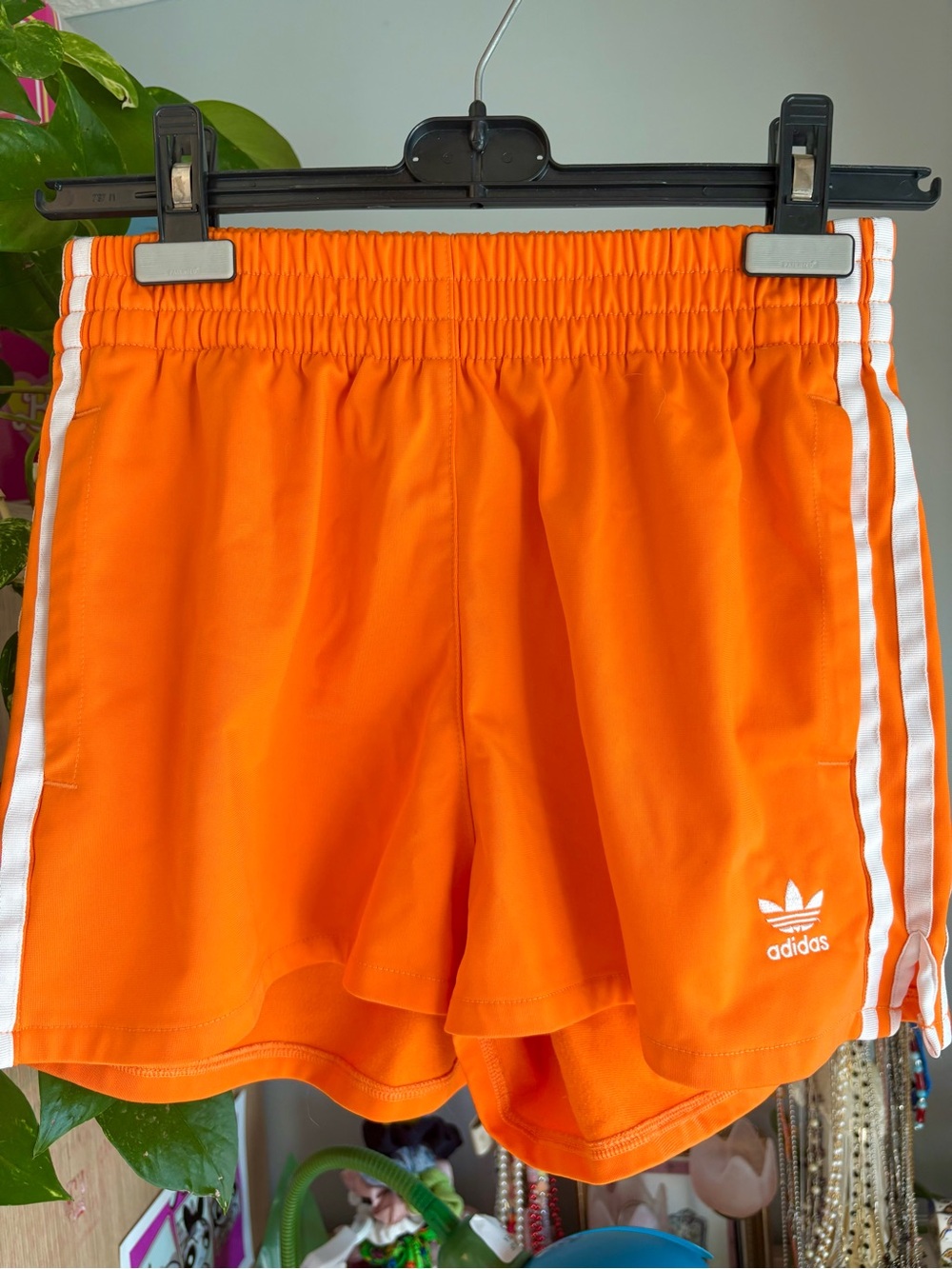 adidas Orange Athletic Shorts with White Stripes